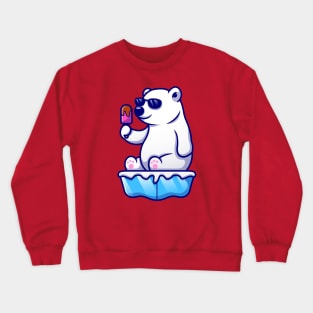 Cute Cool Polar Bear Eating Popsicle On Ice Cartoon Crewneck Sweatshirt